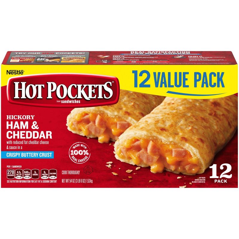 Hot Pockets Crispy Buttery Crust Frozen Hickory Ham & Cheddar Value Pack - 54oz/12ct