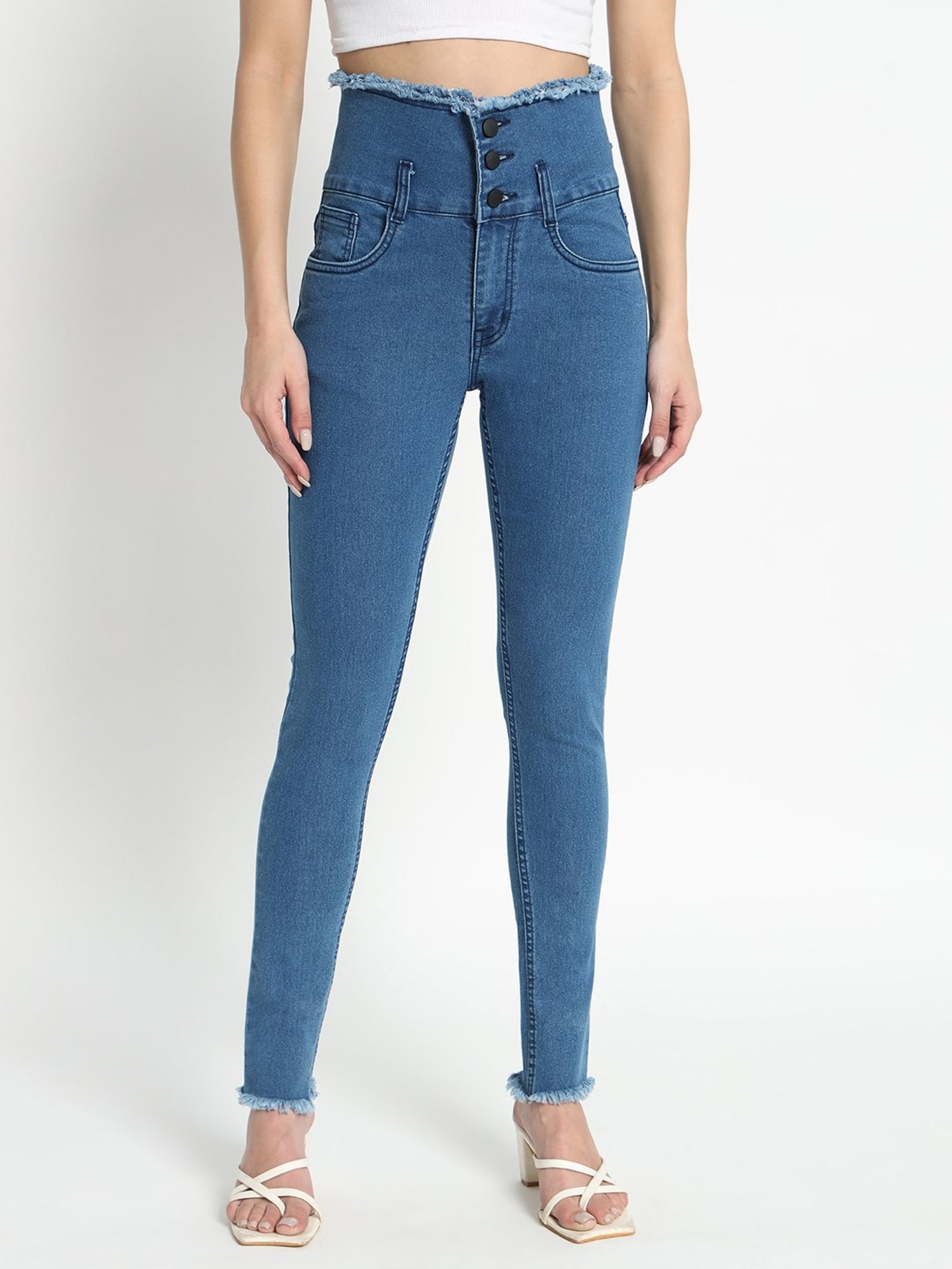 Angelfab Blue Cotton Skinny Fit High Rise Jeans