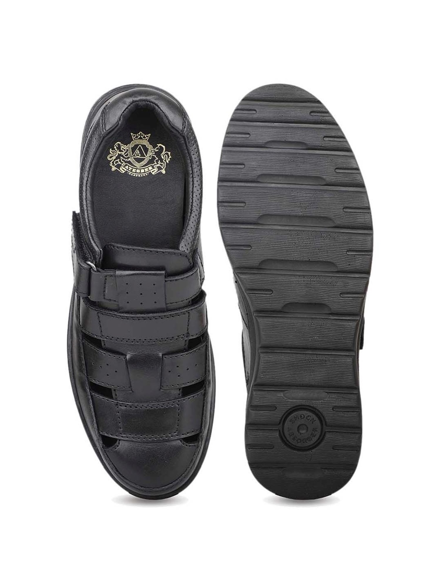 Atesber Men's Black Fisherman Sandals