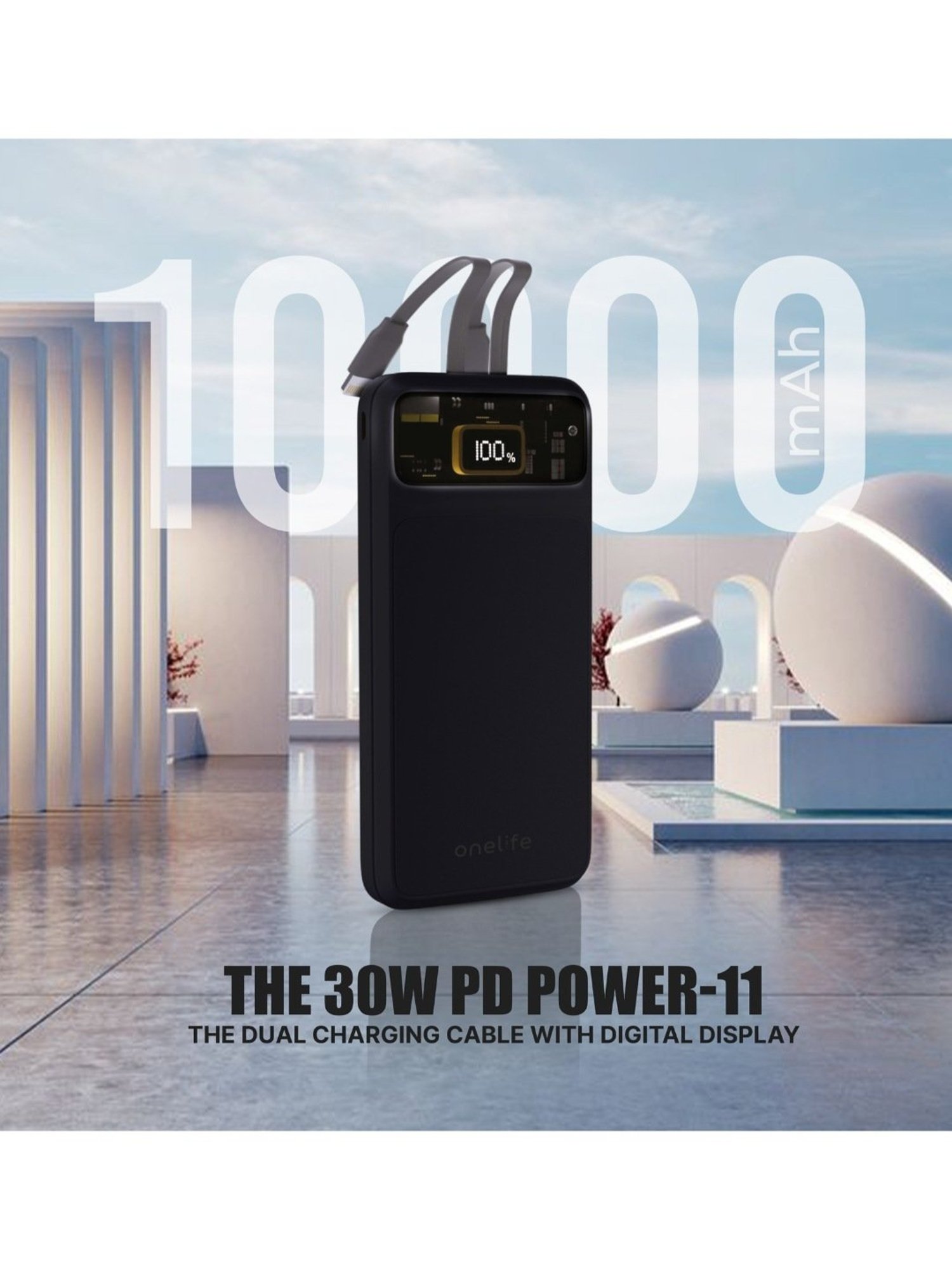 Onelife Power 11, 10000 mAh 30W Fast Charging Power Bank with PD3.0 30W for 2 USB-C Ports (Black)