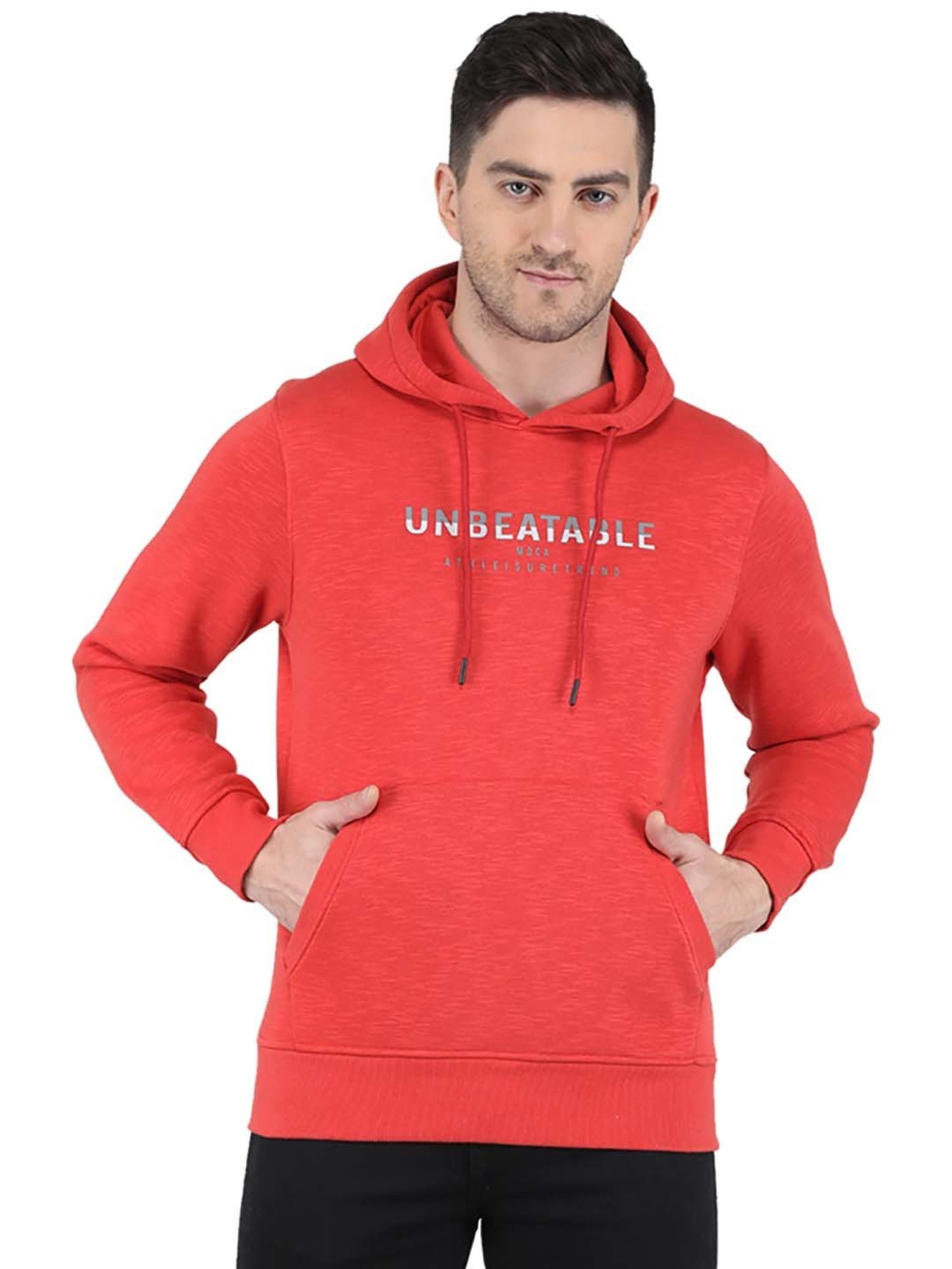 MOCA by Monte Carlo Red Regular Fit Printed Hooded Sweatshirt