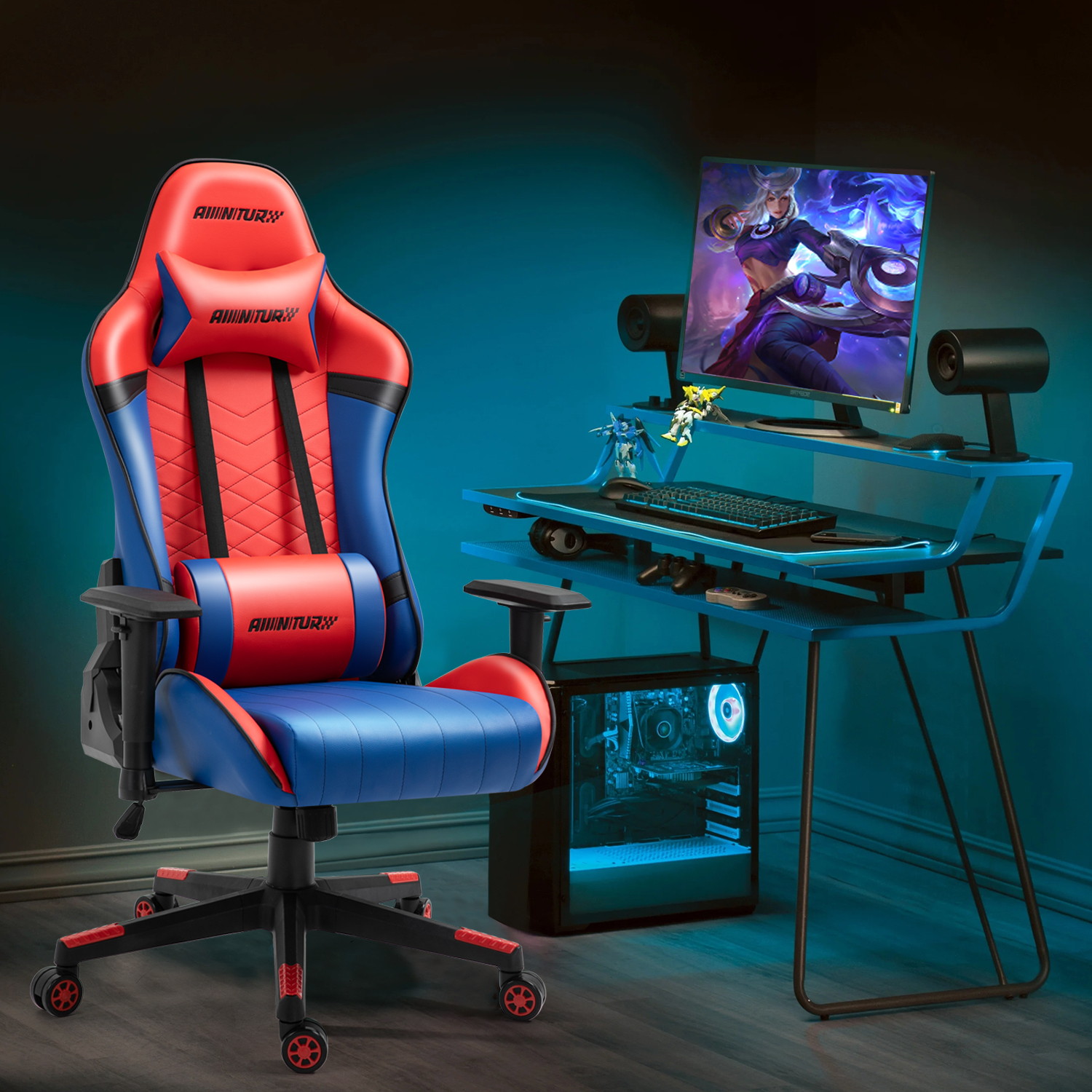 AMINITURE Gaming Chair Ergonomic Office Computer Chairs Racing Reclining Chairs for Adults Gamer High Back Support Adjustable Desk Chair