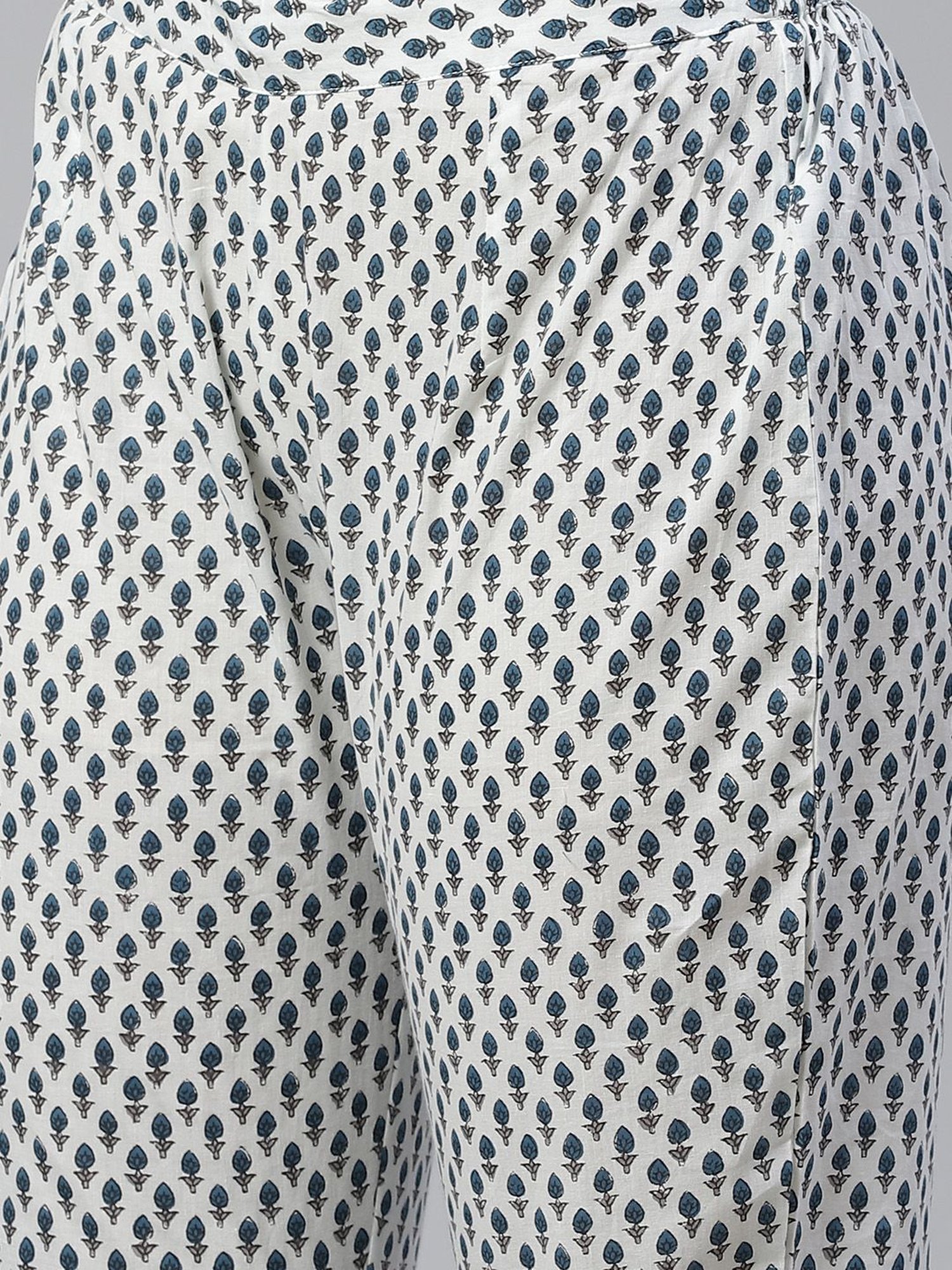 Sringam Blue & White Cotton Printed Kurta Pant Set With Dupatta