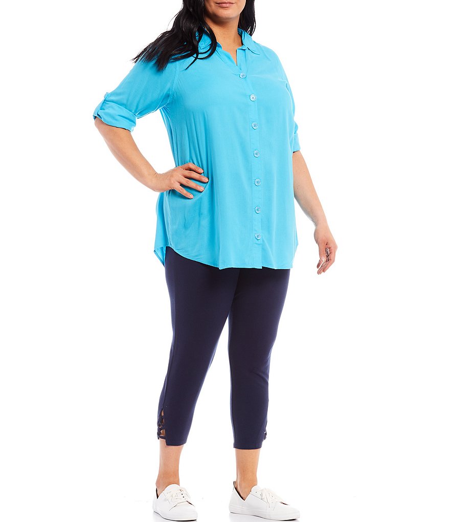 Intro Plus Size Solid Double Knit Tummy Control Leggings