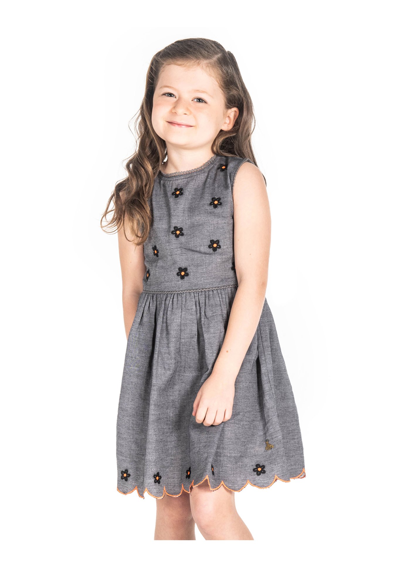 Cherry Crumble By Nitt Hyman Kids Grey Embroidered Dress
