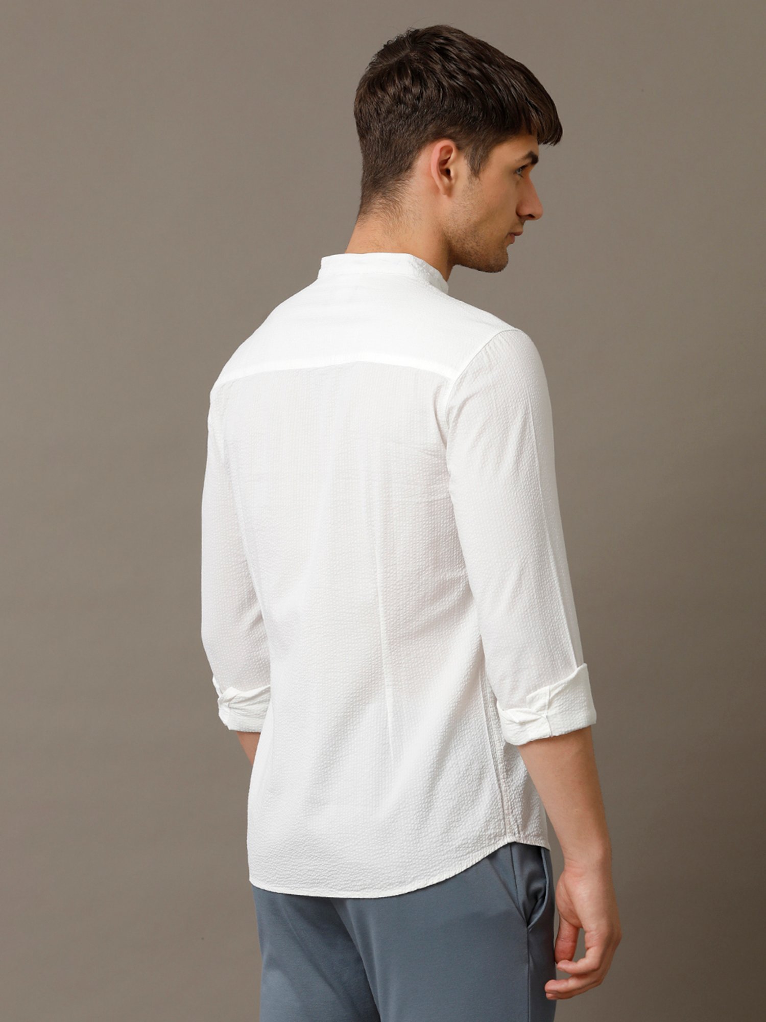 Identiti White Slim Fit Striped Shirt