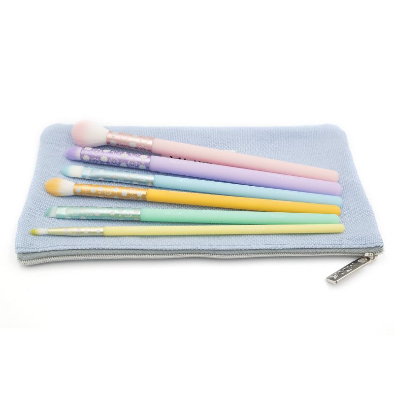 MODA Brush Posh Pastel 7pc Delicate Eye Makeup Brush Set with Zip Case, Includes - Eye Contour, Smoky Eye, Crease, Shadow, Brown and Pointed Liner Brushes