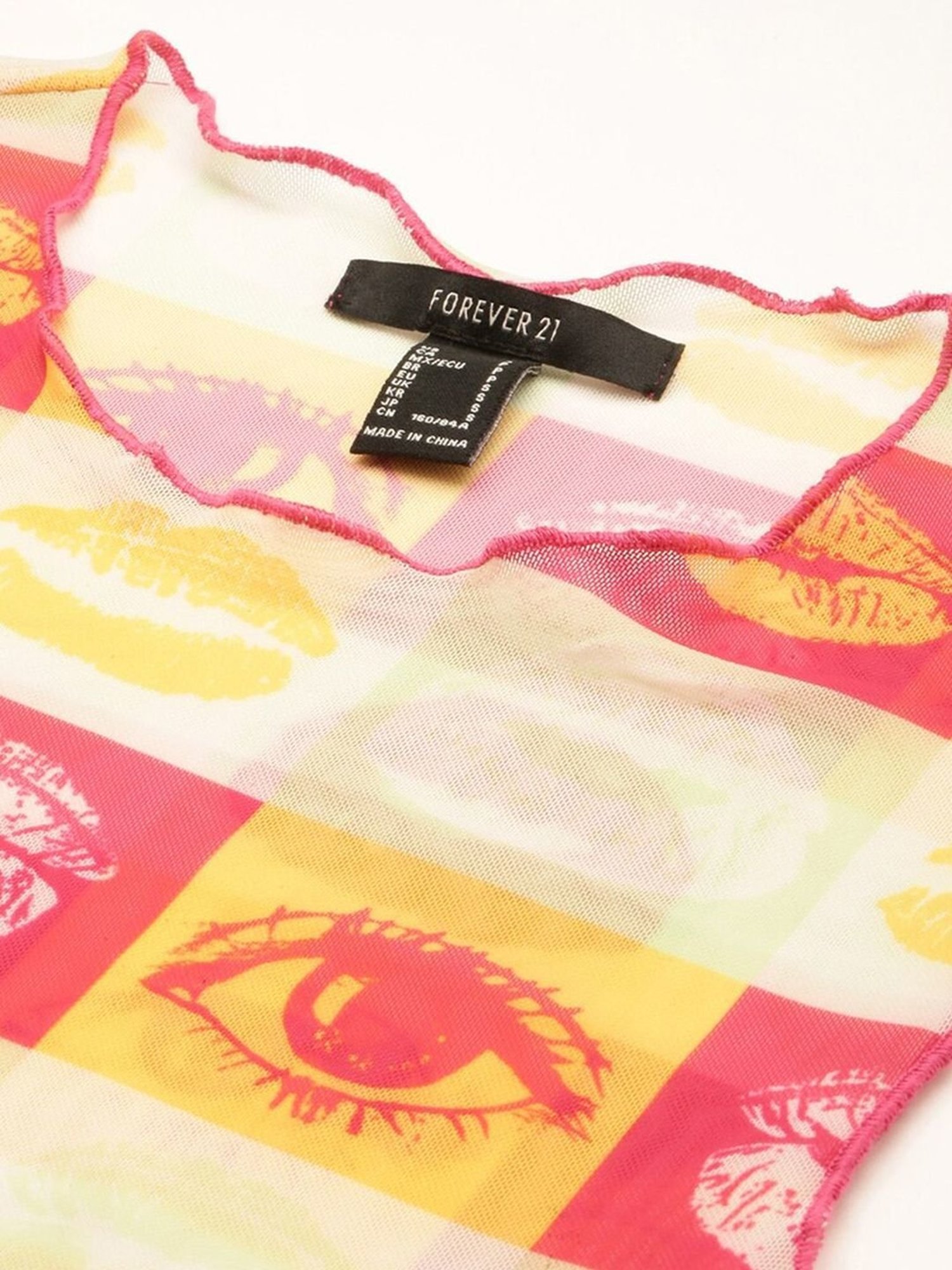 Forever 21 Cream & Pink Printed Crop Top