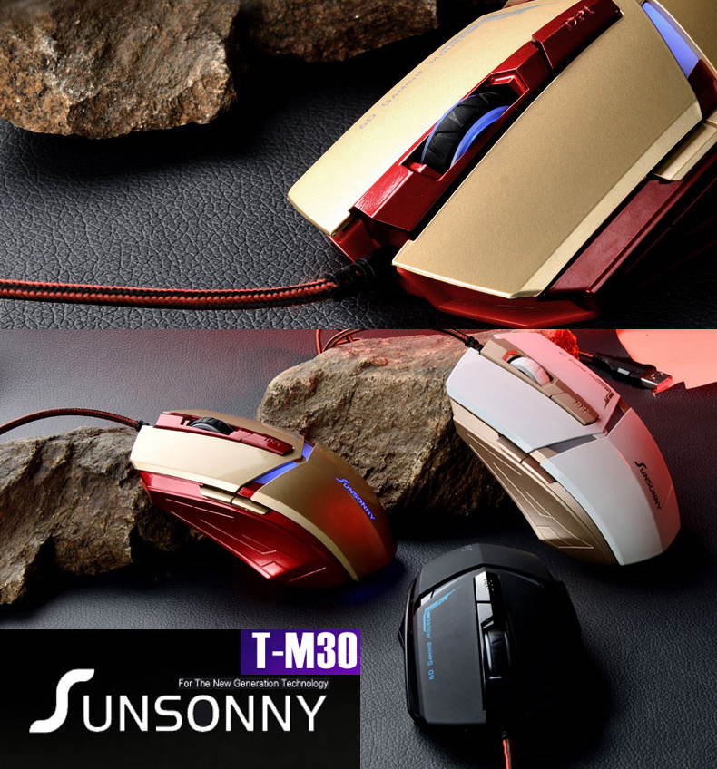 SunSonny T-M30 Iron Man 3 Optical Wired USB Gaming Mouse - 1800DPI 6D 6 Buttons X3 for Gamer PC Laptops - Gold