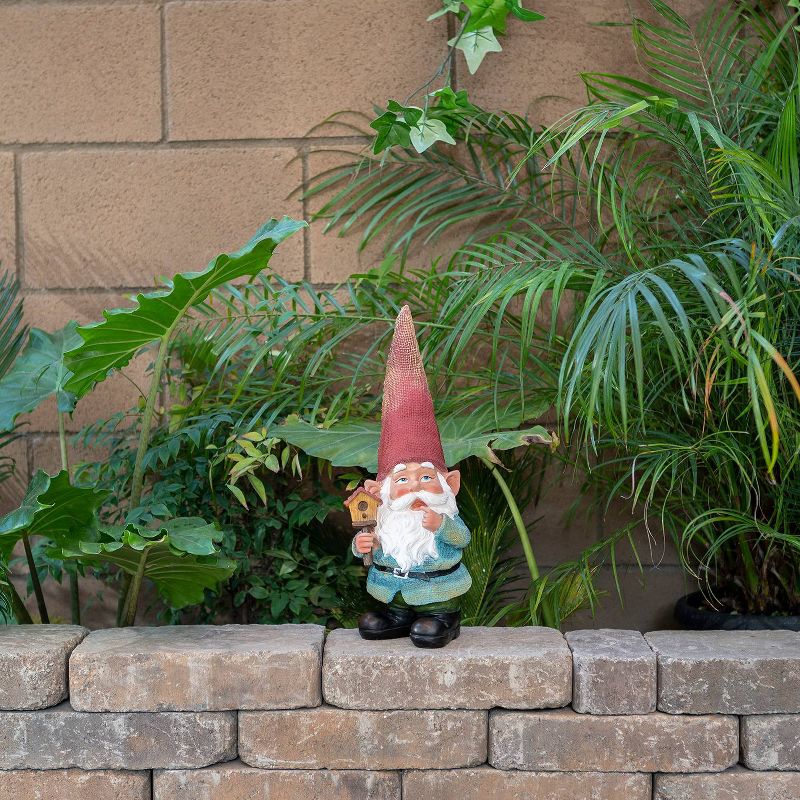 15" Polyresin Gnome Holding A Birdhouse Statue - Alpine Corporation