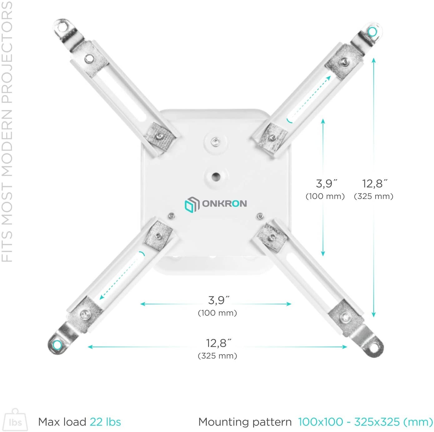 ONKRON Universal Ceiling Projector Mount Adjustable Mounting Bracket up to 22 LBS White K2A