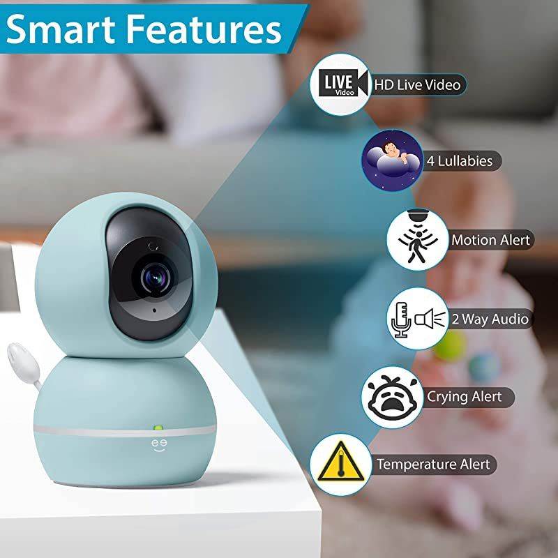 Smart Home Pet and Baby Monitor with Camera 1080p Wireless WiFi Camera with Motion and Sound Alert Pastel Blue
