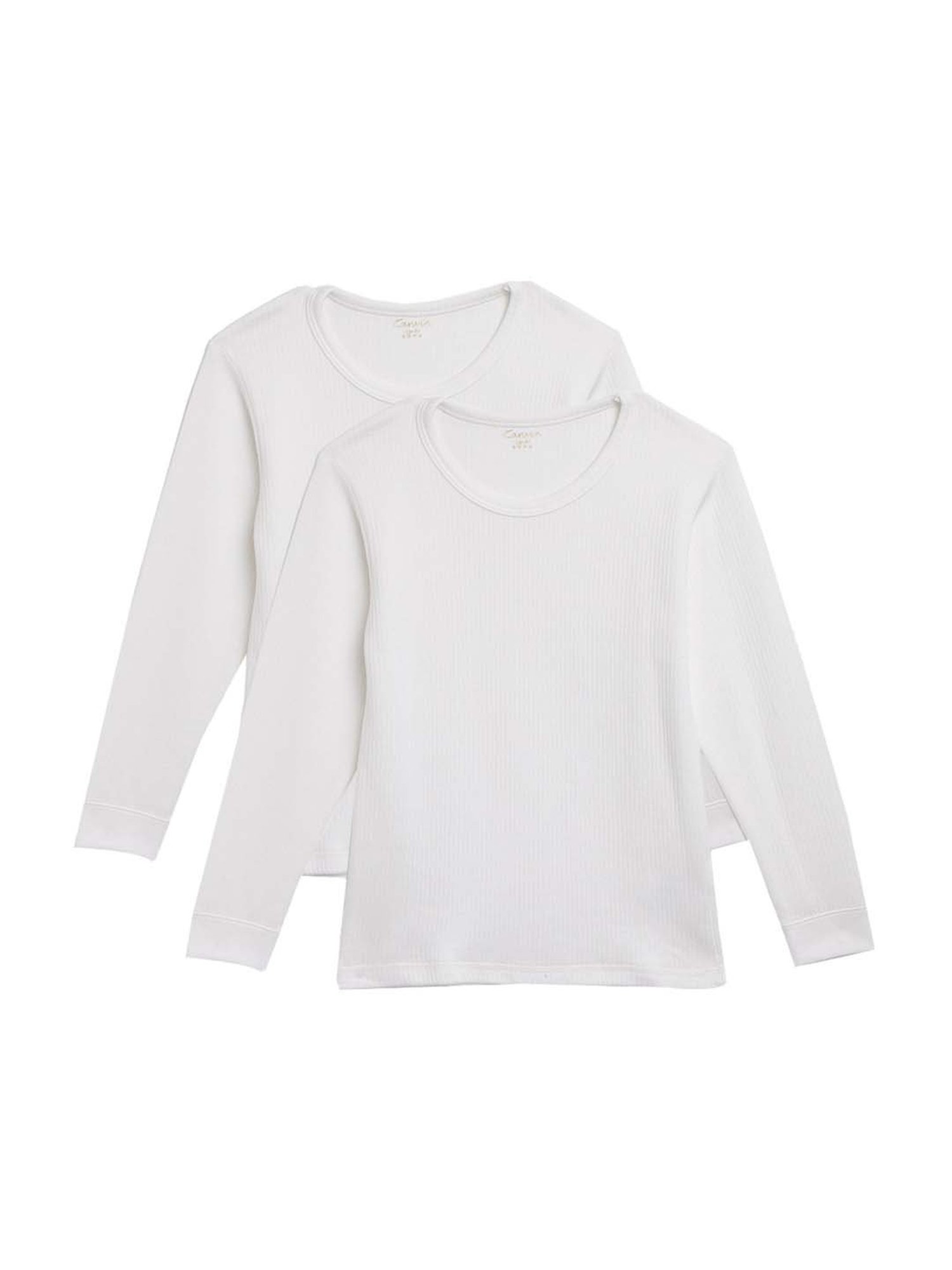 Kanvin Kids White Regular Fit Thermal Tops - Set of 2