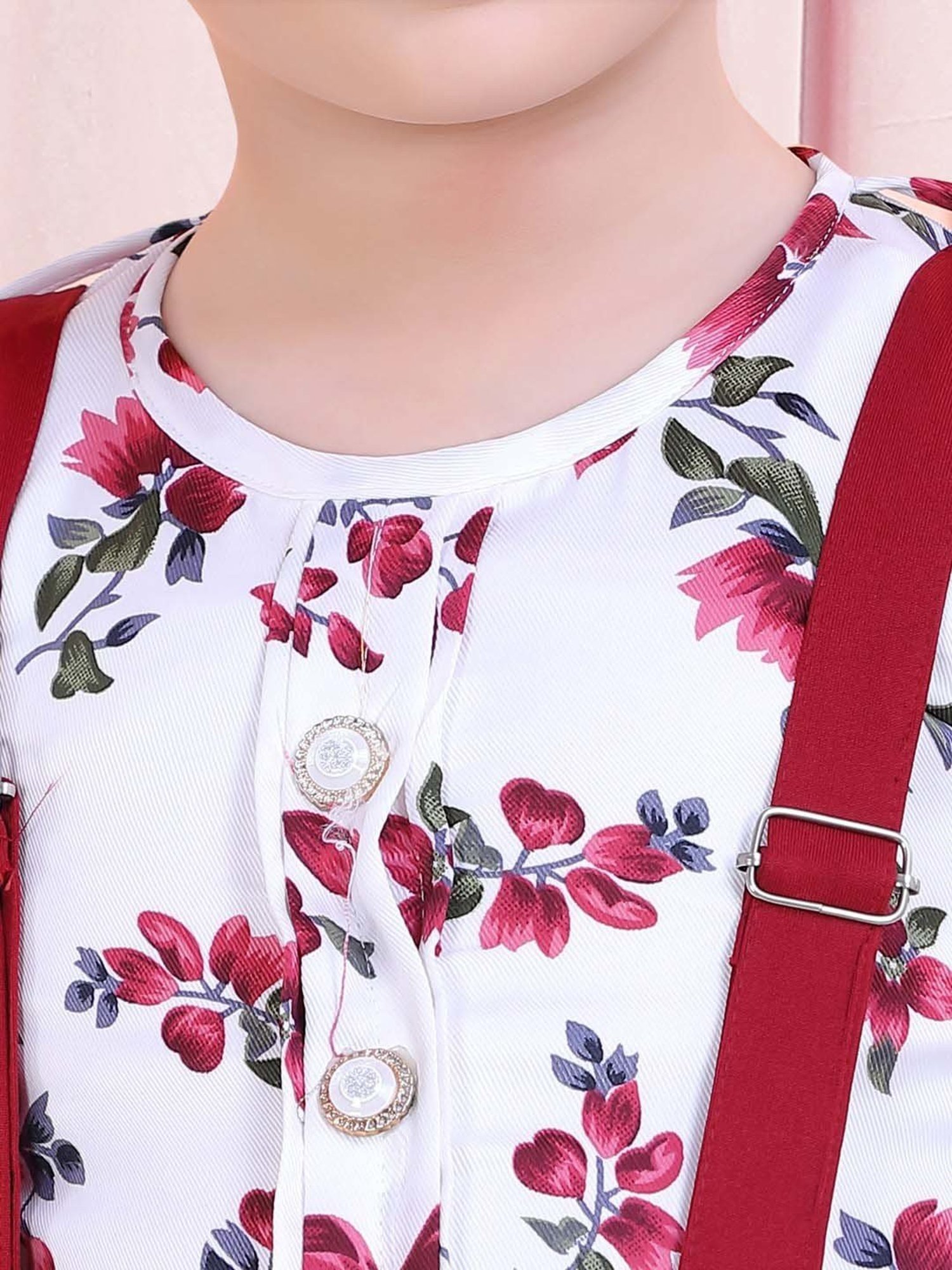 poplins Kids Maroon & White Cotton Printed Top Set