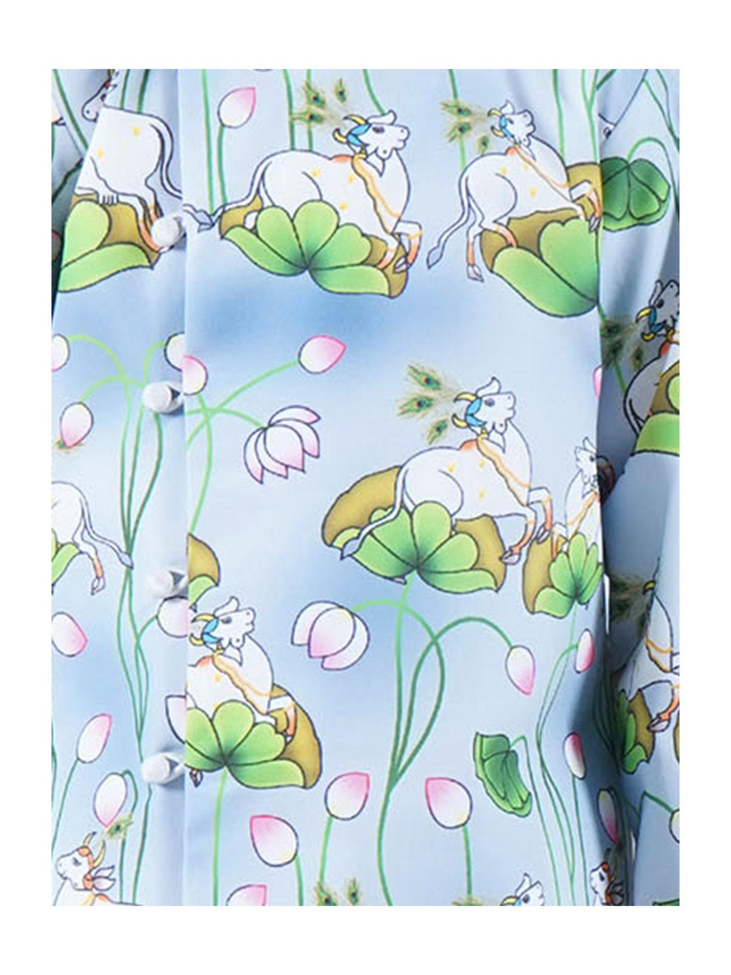 Little Bansi Kids Blue & White Printed Full Sleeves Sherwani with Dhoti