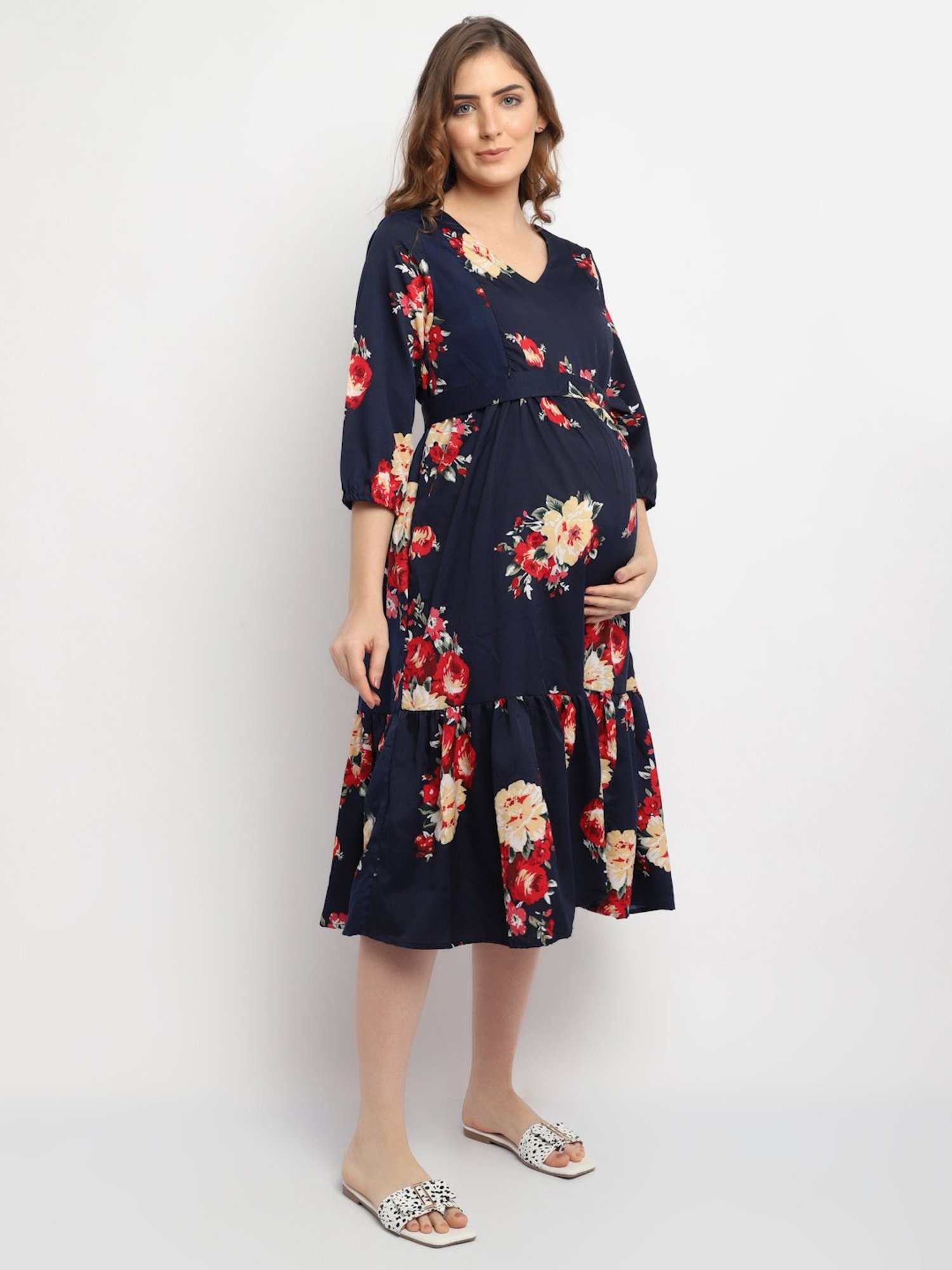 Moms Maternity Navy Printed Dress