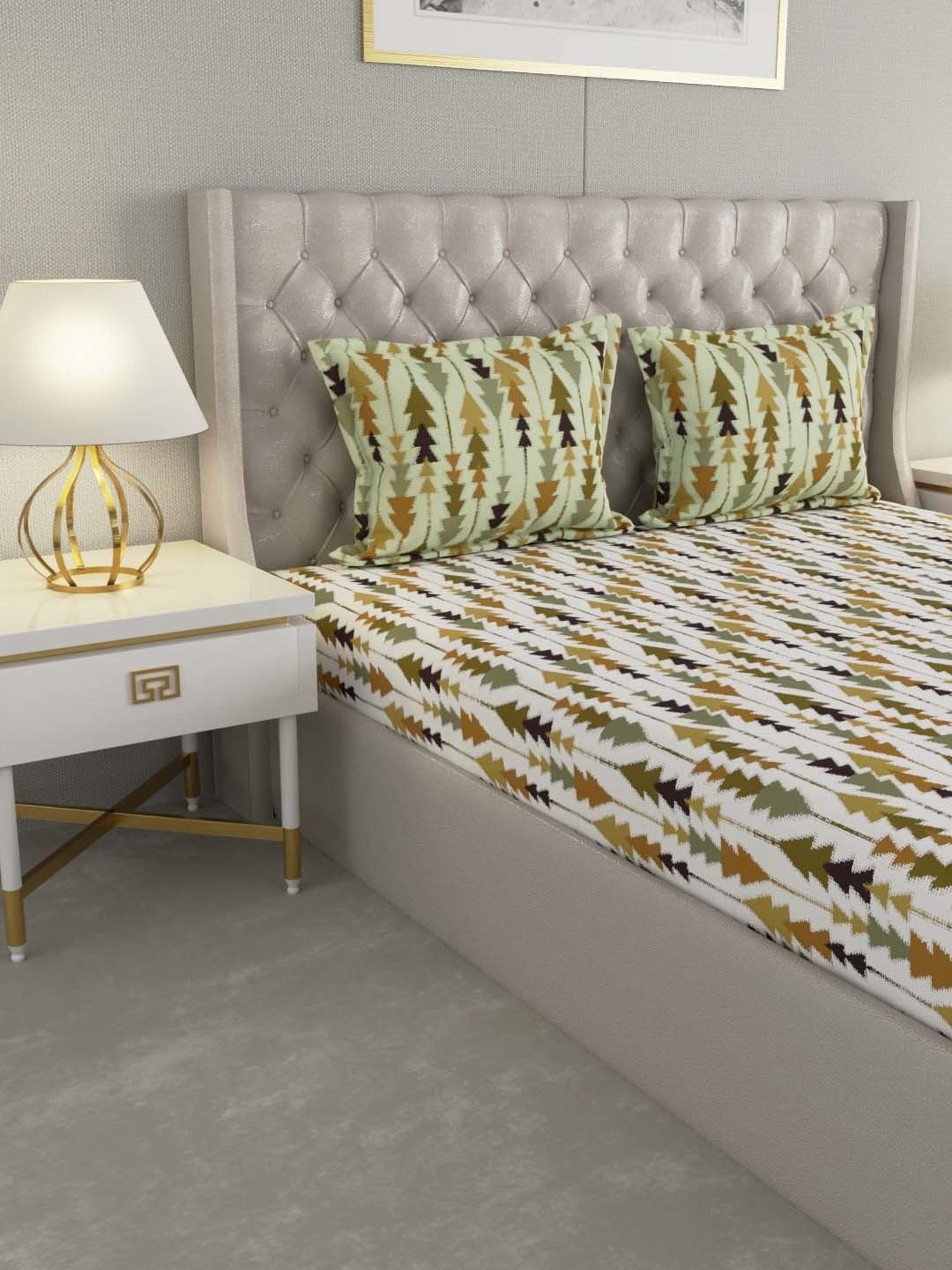 House This Juniper Blue Cotton 600 TC Double Size Bedsheet With Pillow Covers