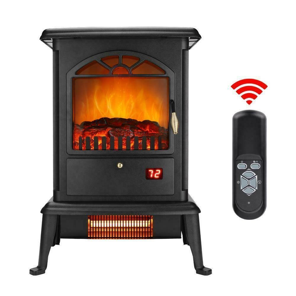 1500W Fireplace Space Heater 3D Flame Stove Freestanding Remote Control Timer US