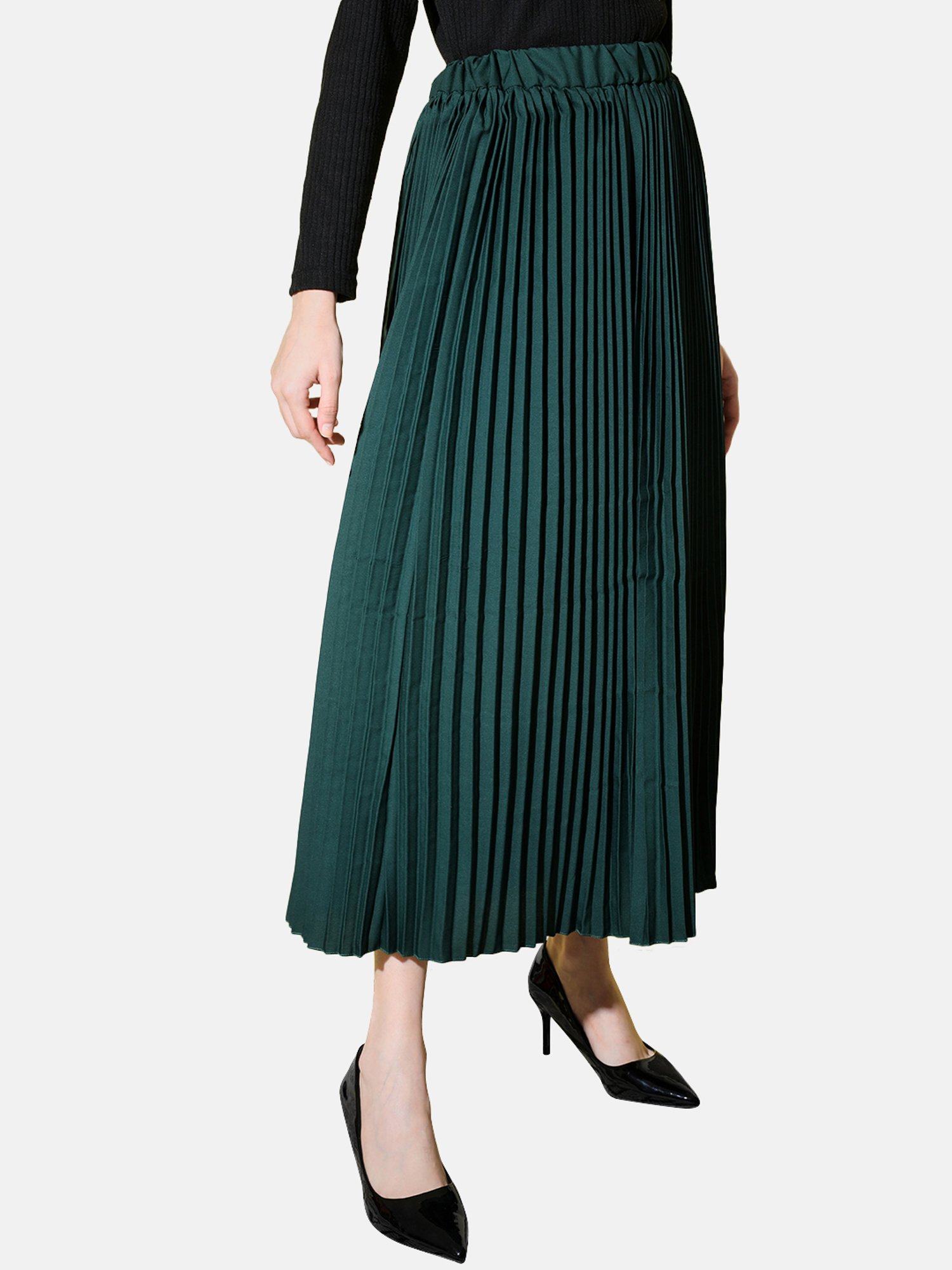 BUYNEWTREND Bottle Green A-Line Skirt
