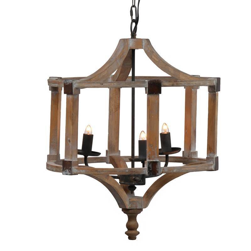 Andreas Round Chandelier Antique Wood - A&B Home