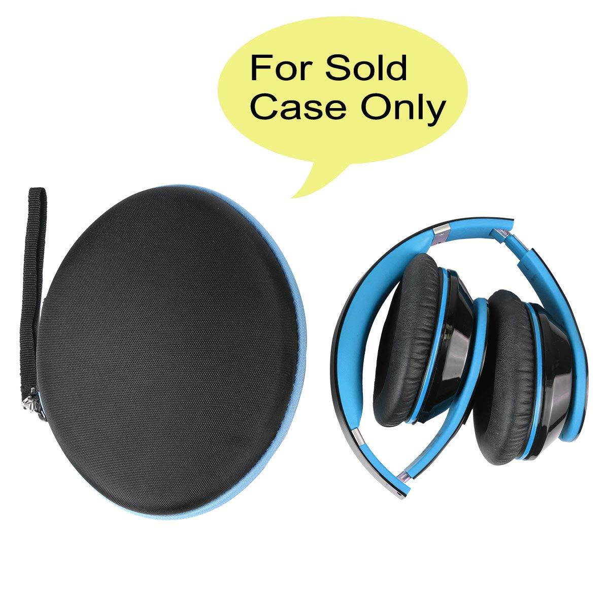 co2crea Hard Travel Case for iJoy Matte Finish Premium Rechargeable Wireless Bluetooth Over Ear Headphones Foldable Headset (Black Case + Blue Zipper)