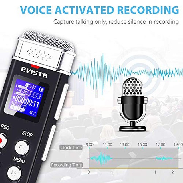 EVISTR 16GB Digital Voice Recorder Voice Activated Recorder with Playback - Upgraded Small Tape Recorder for Lectures, Meetings, Interviews, Mini Audio Recorder USB Charge, MP3