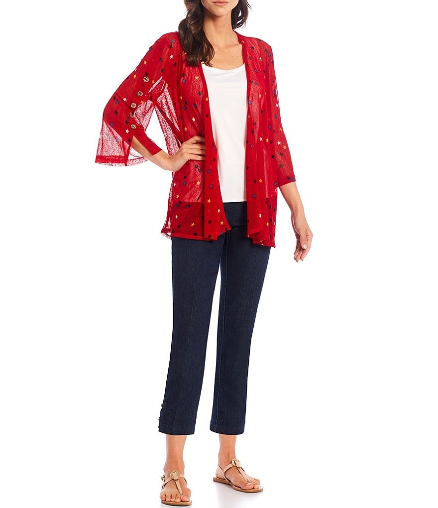 Ali Miles Printed Button Front Floral Wire Neck 3/4 Bell Sleeve Jacket