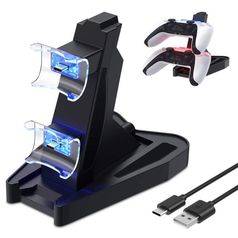 Controller Charging Station for PS5 DualSense Controller, Fast Dual USB Charger Dock Station Stand for Sony Playstation 5 DualSense Wireless Controller