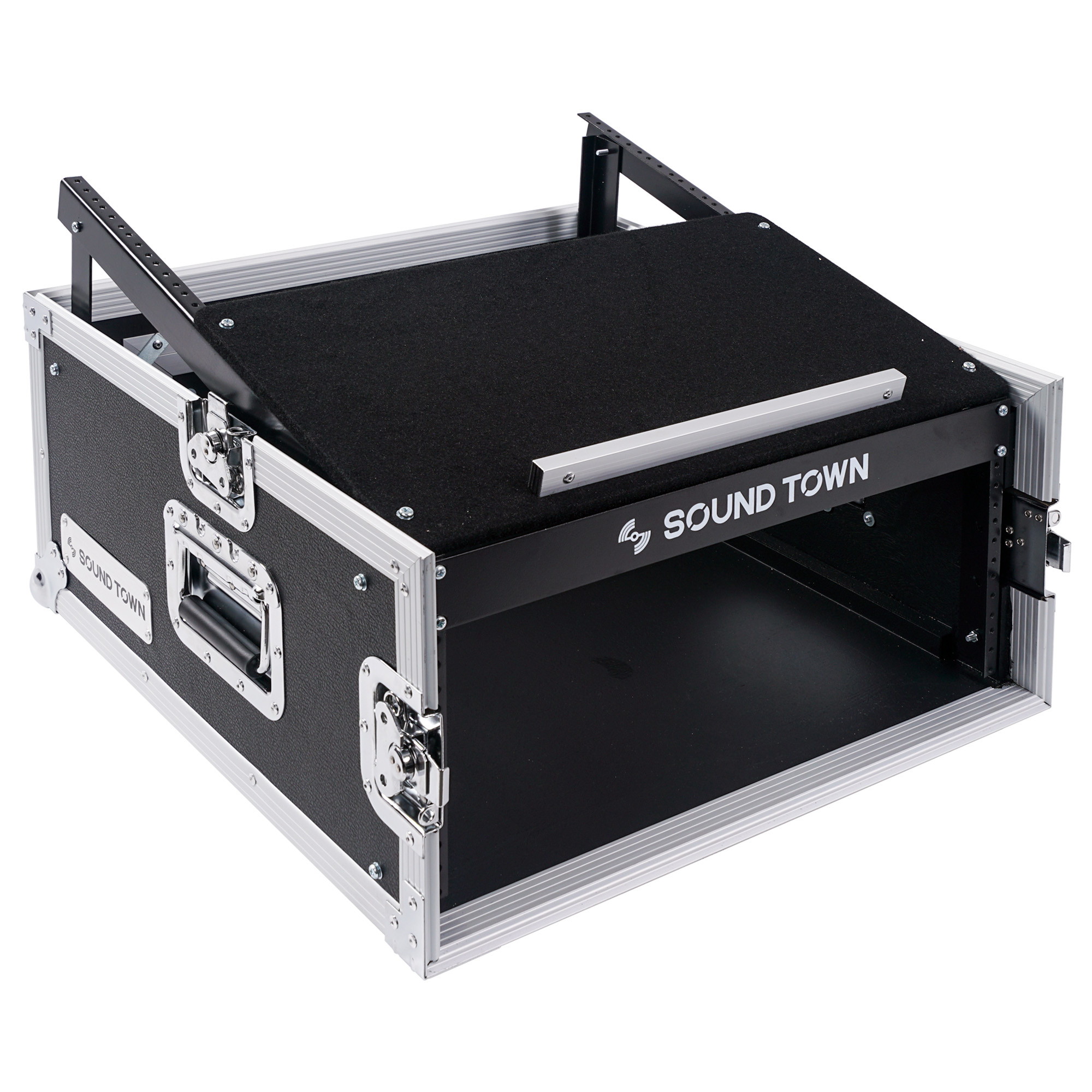 Sound Town 4-Space PA/DJ Pro Audio Rack/Road ATA Server Case with Slant Mixer Top (STMR-4U)