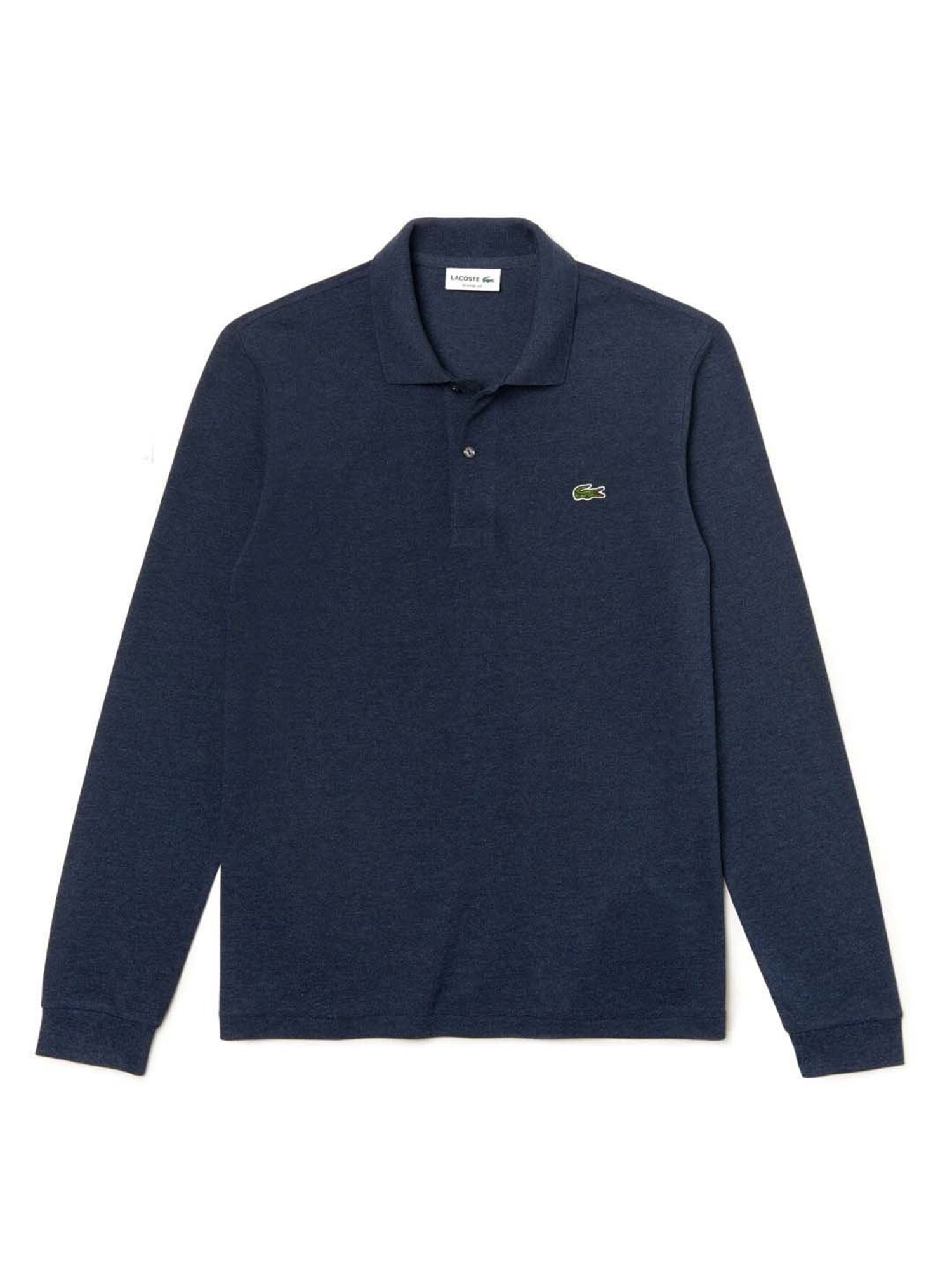 Lacoste Blue Boxy Fit Long Sleeve Polo T-Shirt In Marl Petit Pique