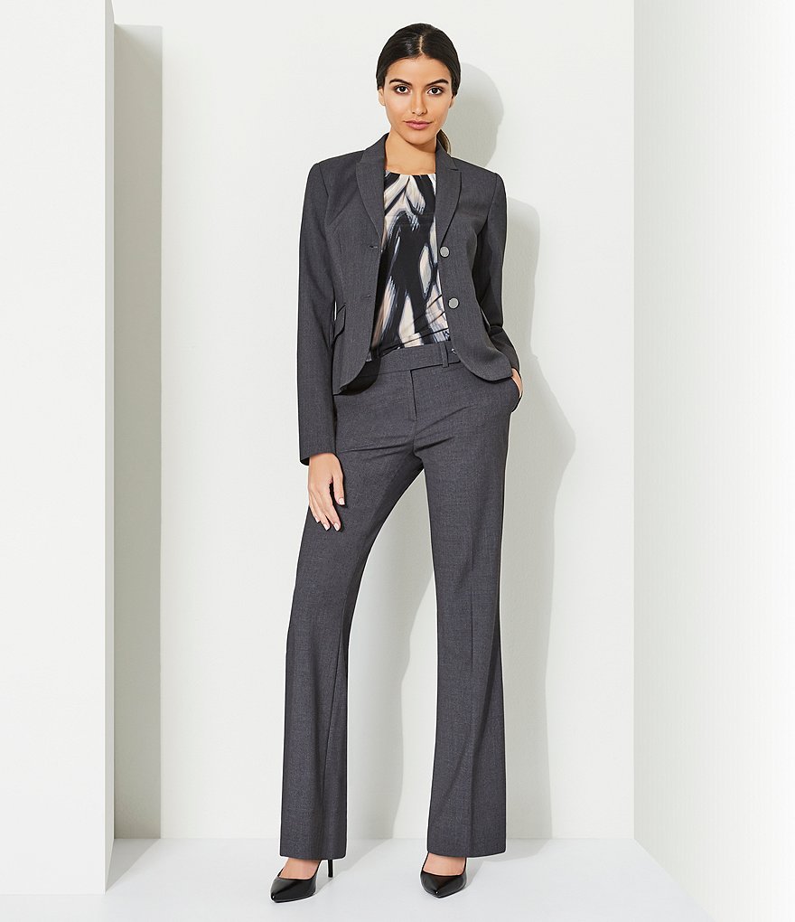 Eva Varro Solid Knit Jersey Notch Lapel Collar Two-Button Jacket