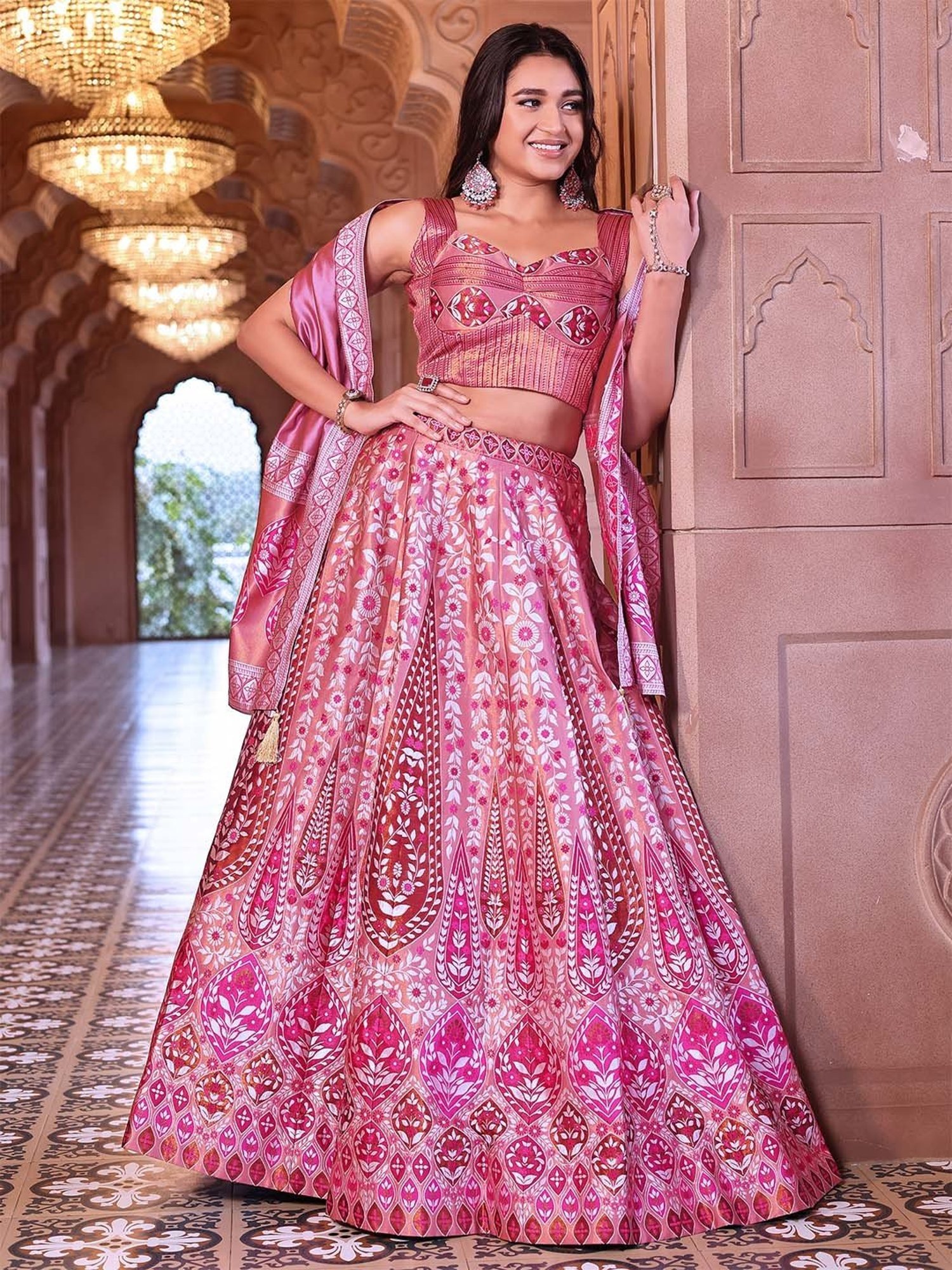 PURVAJA Pink Woven Lehenga Choli Set With Dupatta