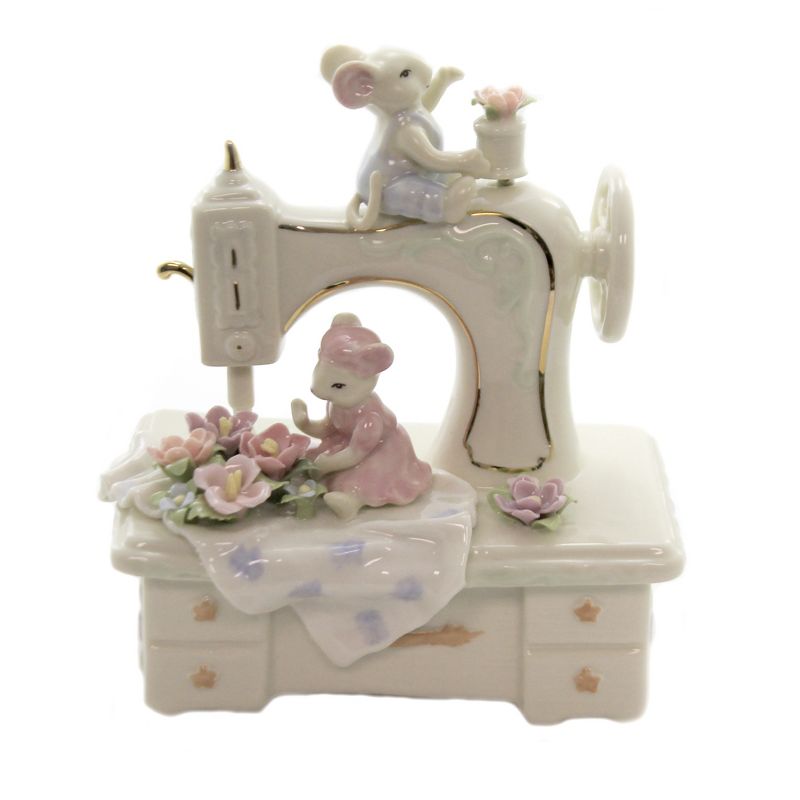 Figurine 5.5" Mice With Sewing Machine Spool Thread Quilt  -  Decorative Figurines