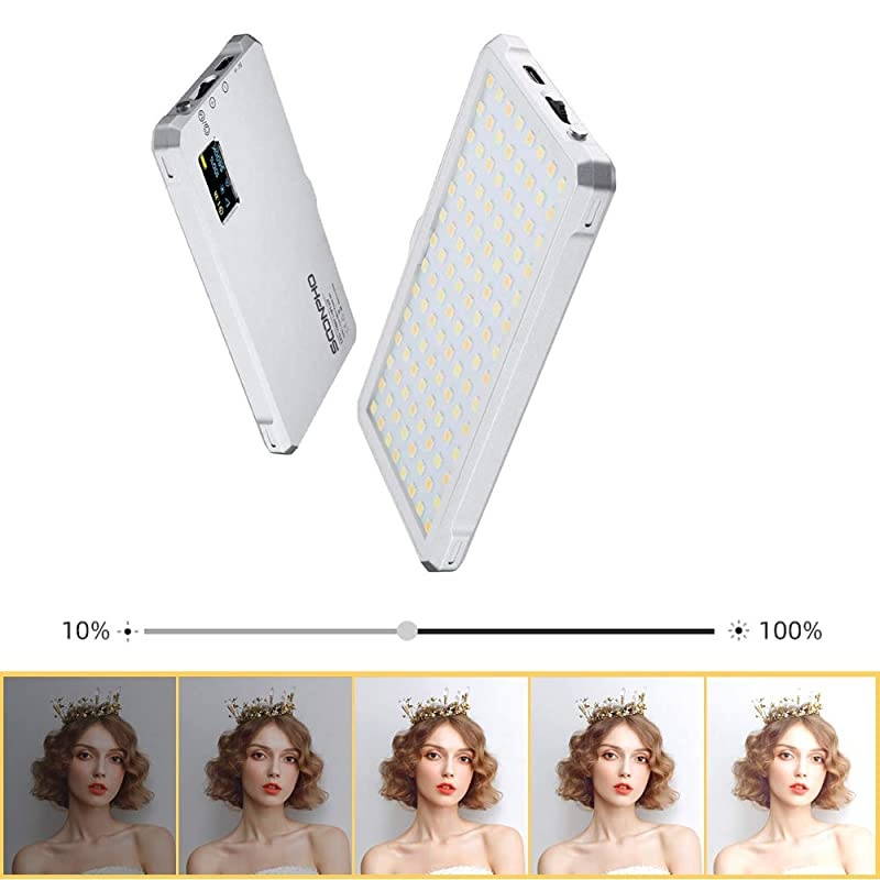 Camera LED Video Light, Dimmable Brightness Bi-Color 3200K-5600K Light Panel, Aluminum Body CRI96+, Built-in Rechargeable Battery for YouTube Studio Wedding Children Photography with Filter