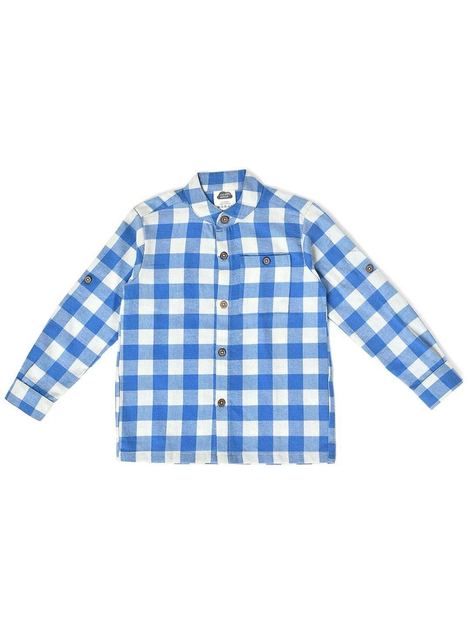 MiArcus Kids Blue & White Cotton Chequered Full Sleeves Shirt