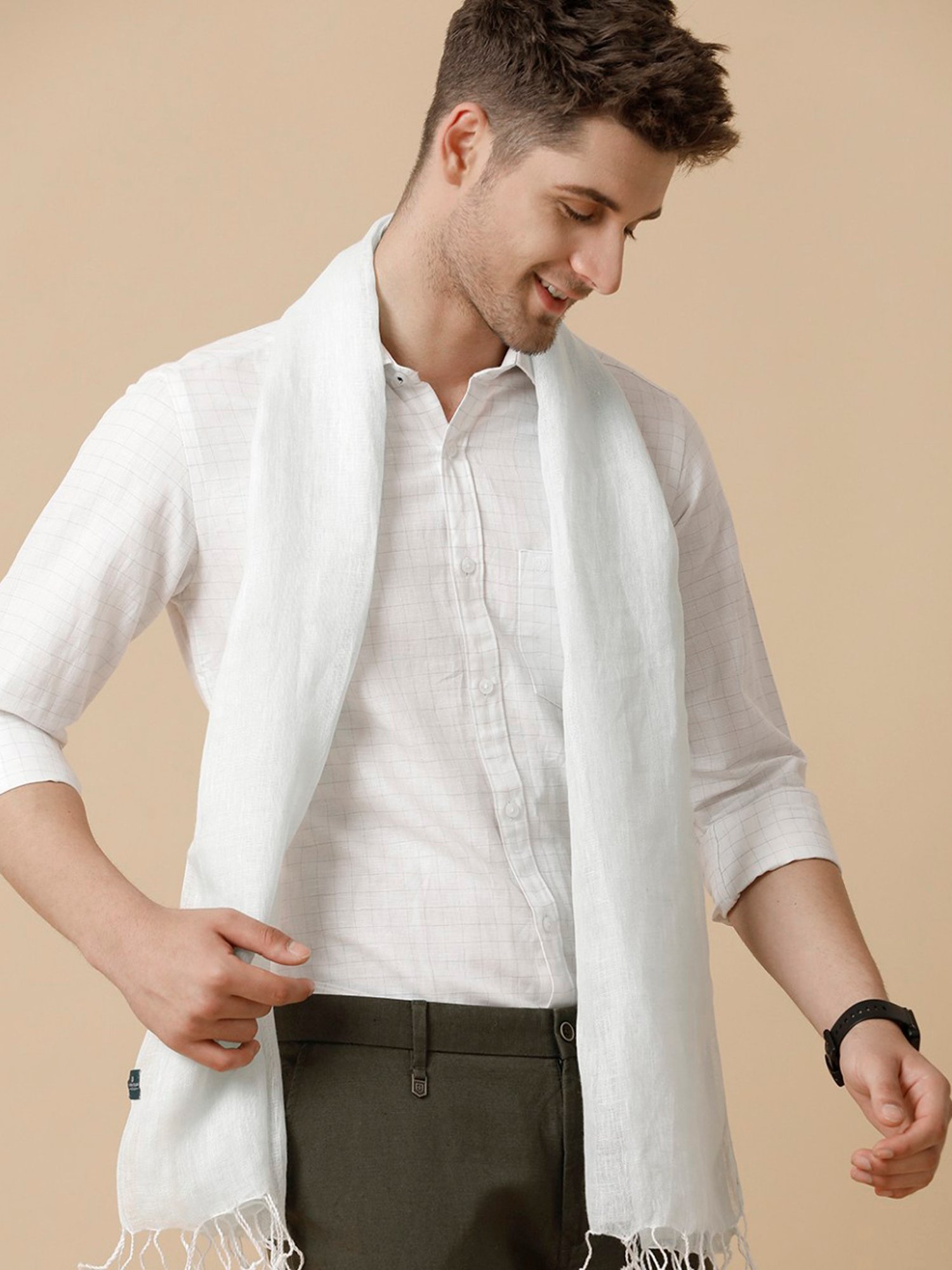 Linen Club White Solid Stole