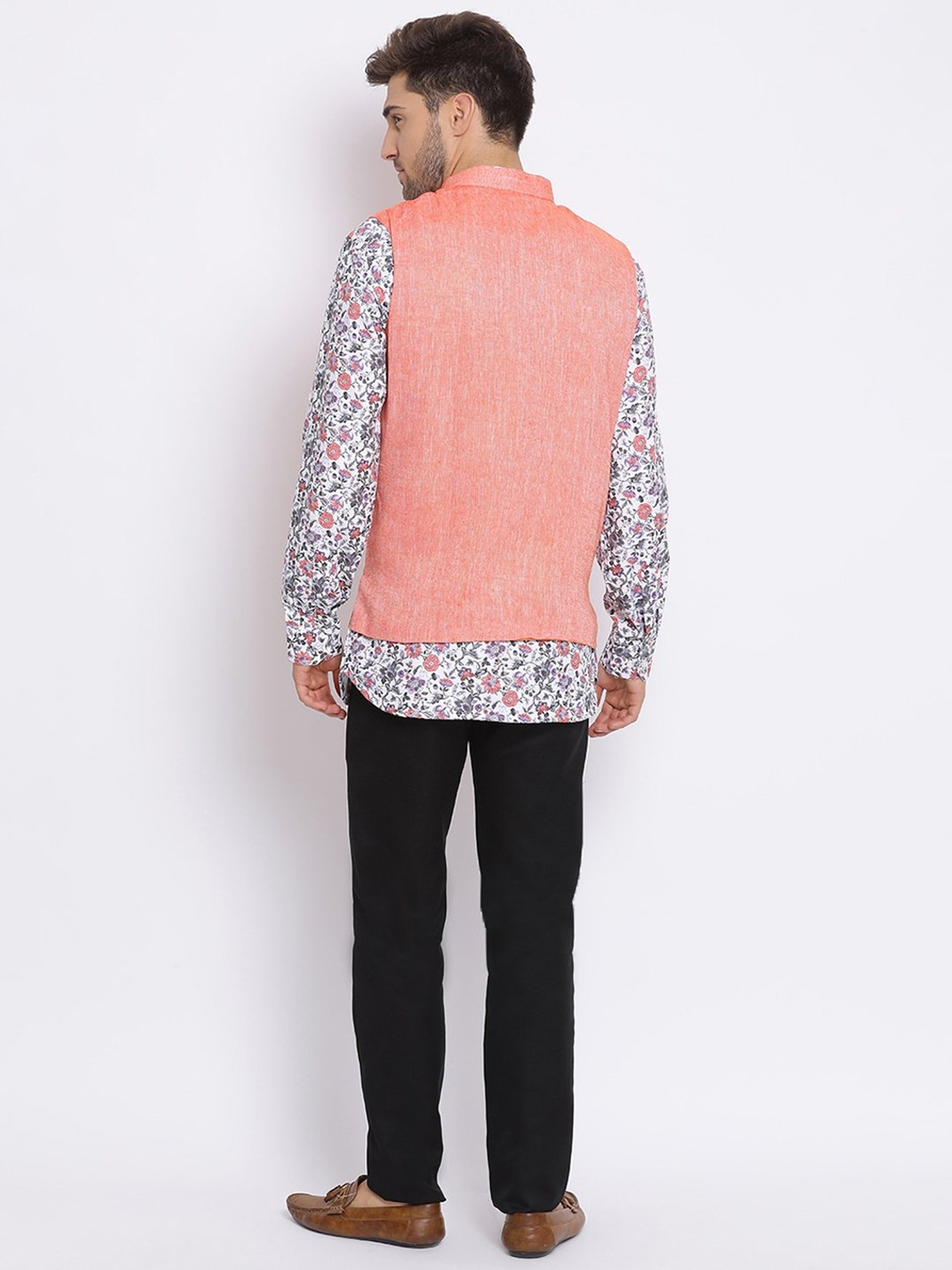 Hangup Plus White & Black Regular Fit Short Kurta & Trousers Set With Nehru Jacket