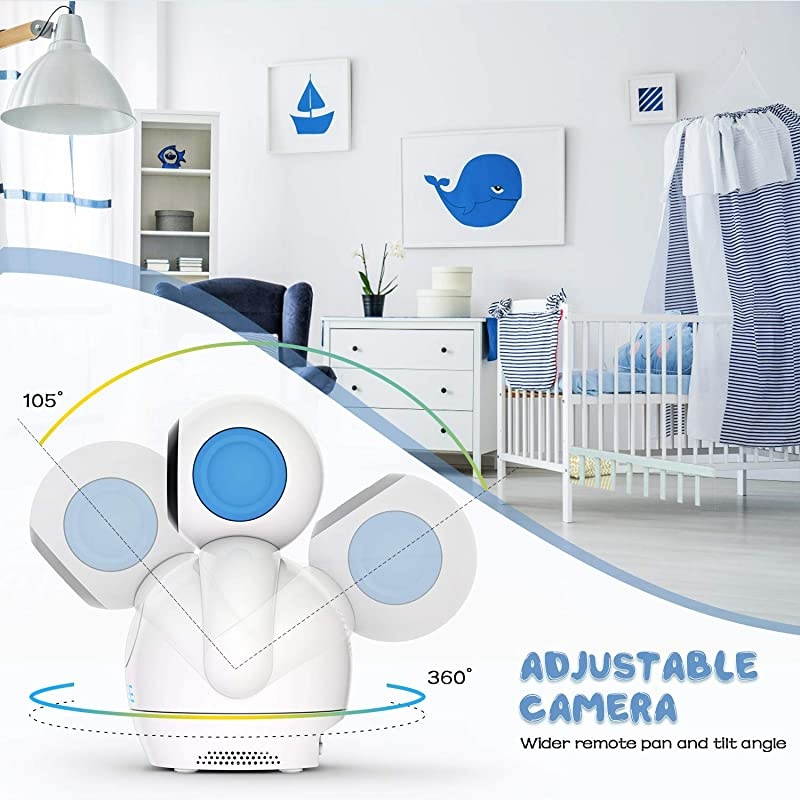 Upgraded Video Baby Monitor with Camera,  5" Color LCD Display Video Monitor with Audio, 1000 Ft Distance, 5M Night Vision, 5 Lullabies, Two-Way Audio, VOX, Sound/Temp Alarm, Blue