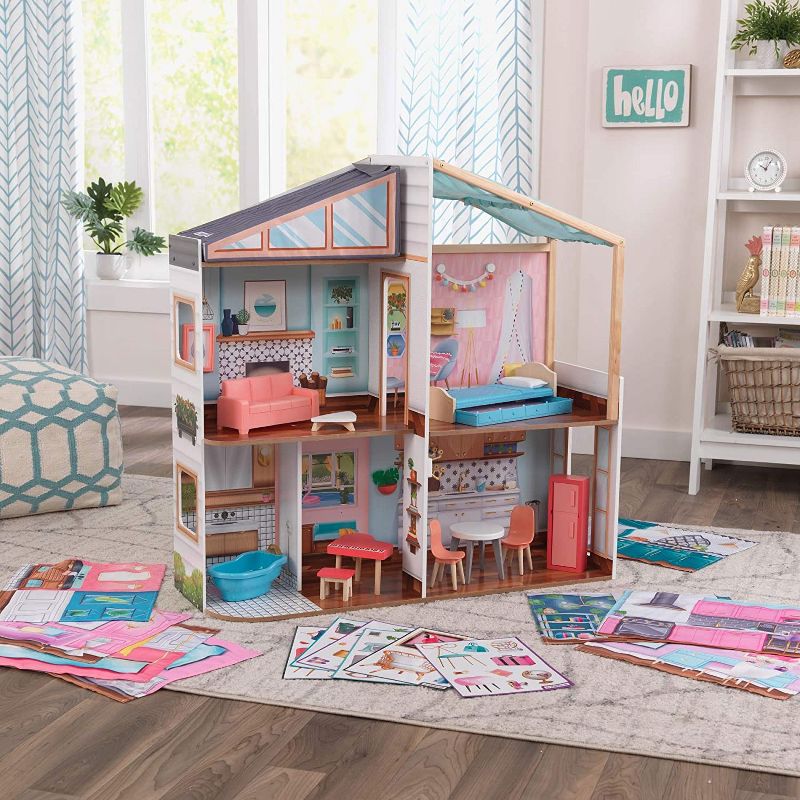 KidKraft KDK-10154 Designed by Me Magnetic Makeover Dollhouse with Storage, 3D Magnets, Magnetic Accessories, Wallpaper, and Furniture, Multicolor