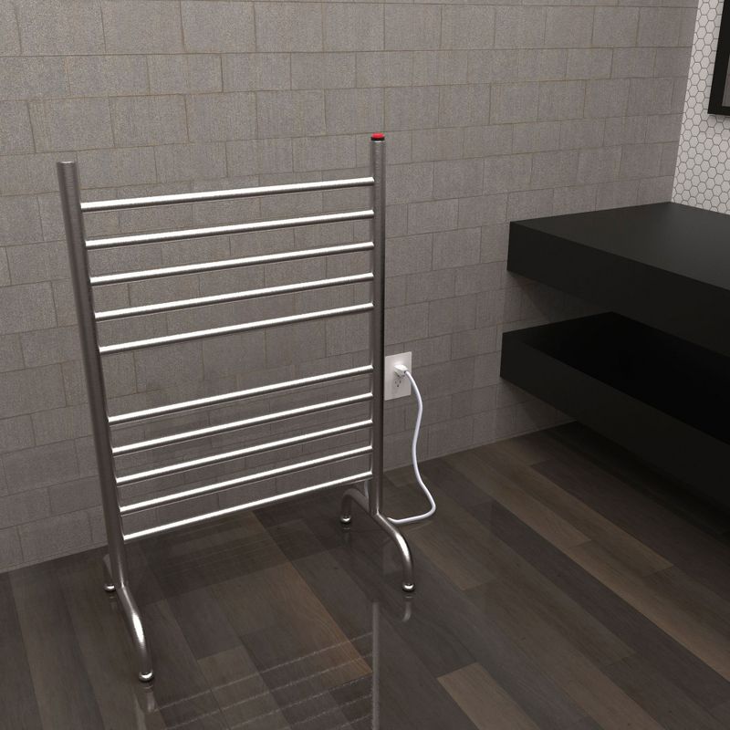 Amba Solo 33 Inch Freestanding Plug In Corded Heated Towel Warmer Rack, Brushed