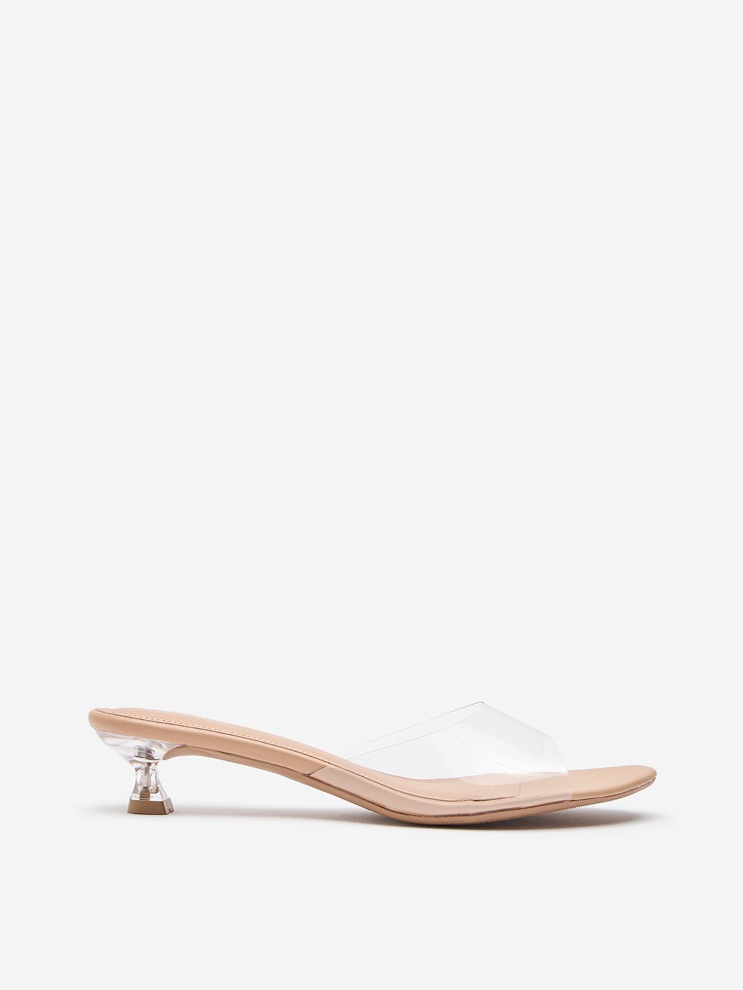 LUNA BLU by Westside Beige Vinyl Strap Kitten Heel Sandals