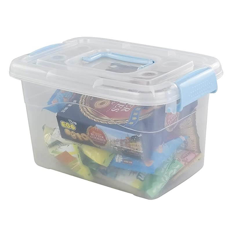 6 Quart Plastic Storage Box with Blue Latching Lid, Clear Bin Organizer, 4 Packs