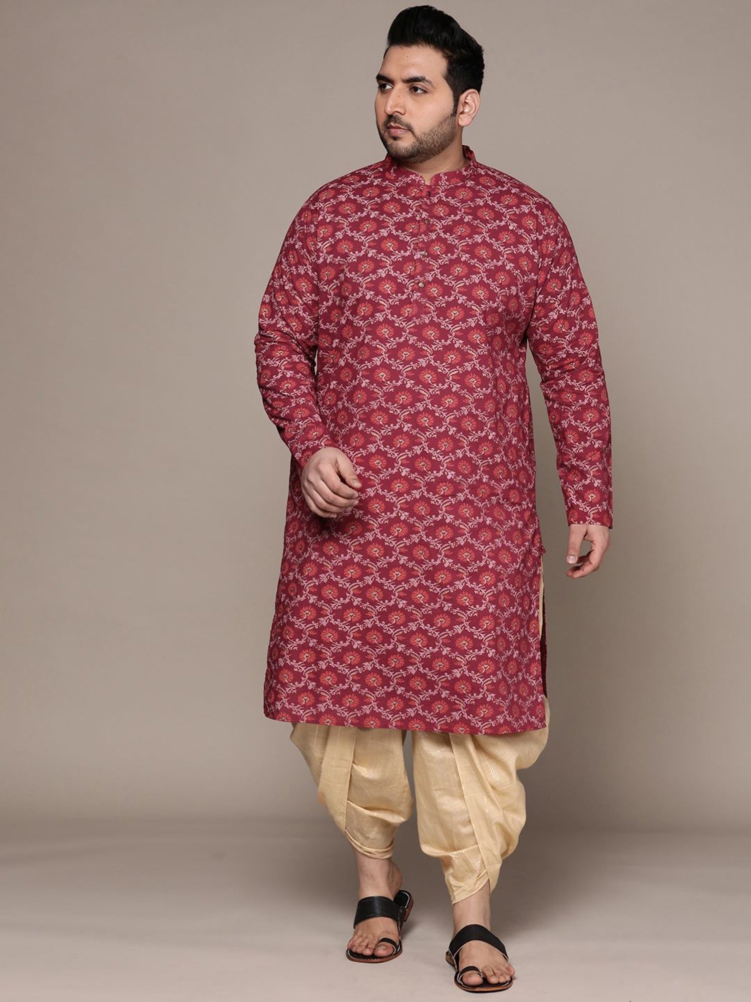 KISAH PLUS Maroon Regular Fit Printed Kurta Bottom Set