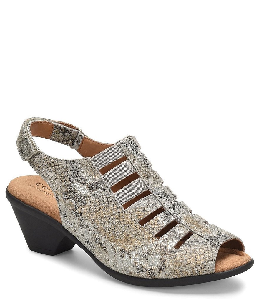 Comfortiva Faye Snake Print Leather Slingback Sandals