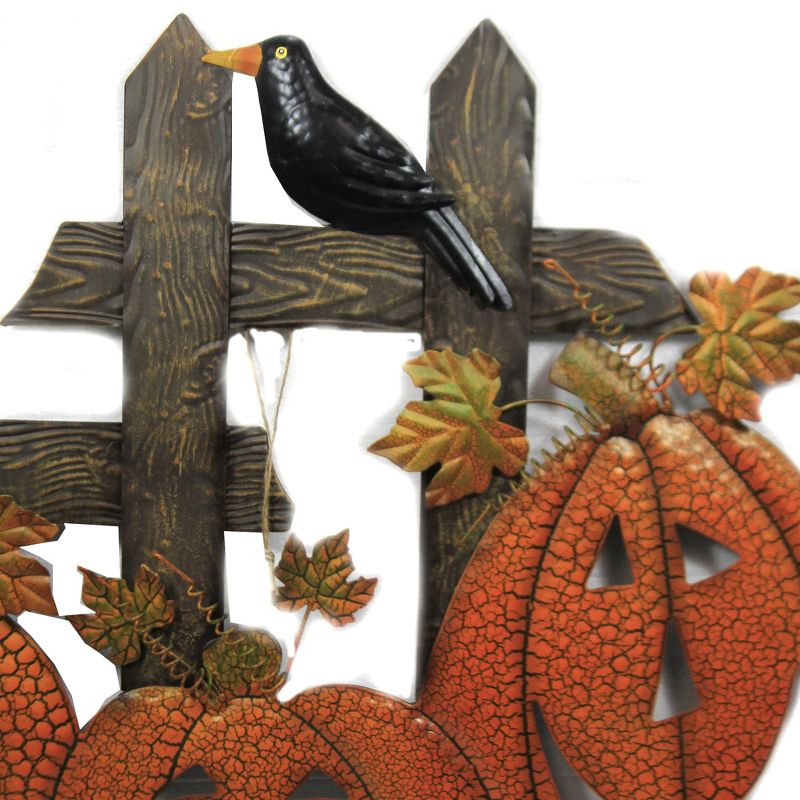 Home & Garden 34.0" 3 Pumpkins On Fence Stake Crow Indoor Outdoor Direct Designs International  -  Decorative Garden Stakes