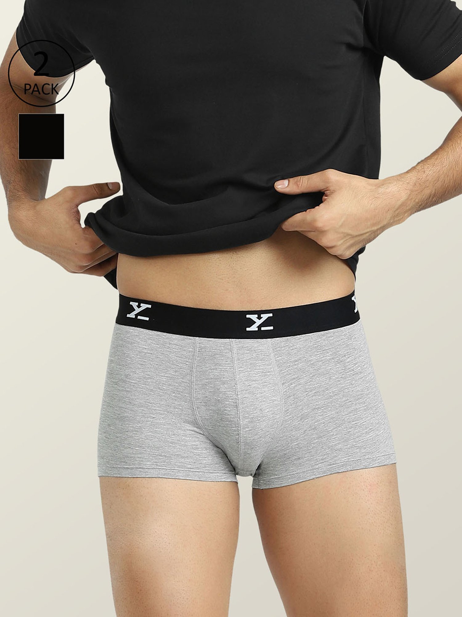 XYXX Light Grey & Black Trunks - Pack of 2