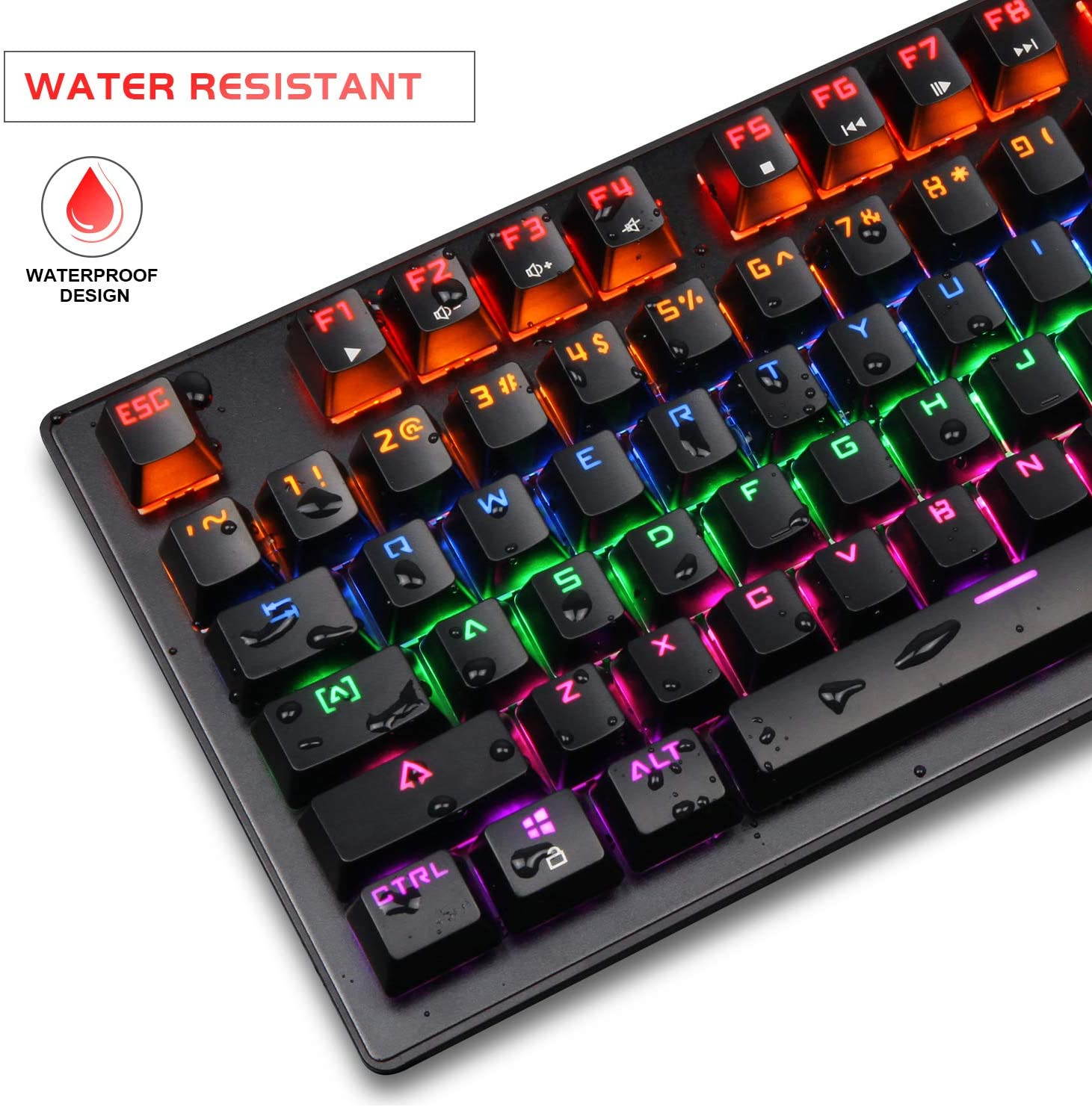 Mechanical Keyboard 87 Keys Small Compact Multicolour Backlit -Anivia MK1 Wired USB Gaming Keyboard with Blue Switches, Metal Construction, Water Resistant for Windows MAC Laptop Game