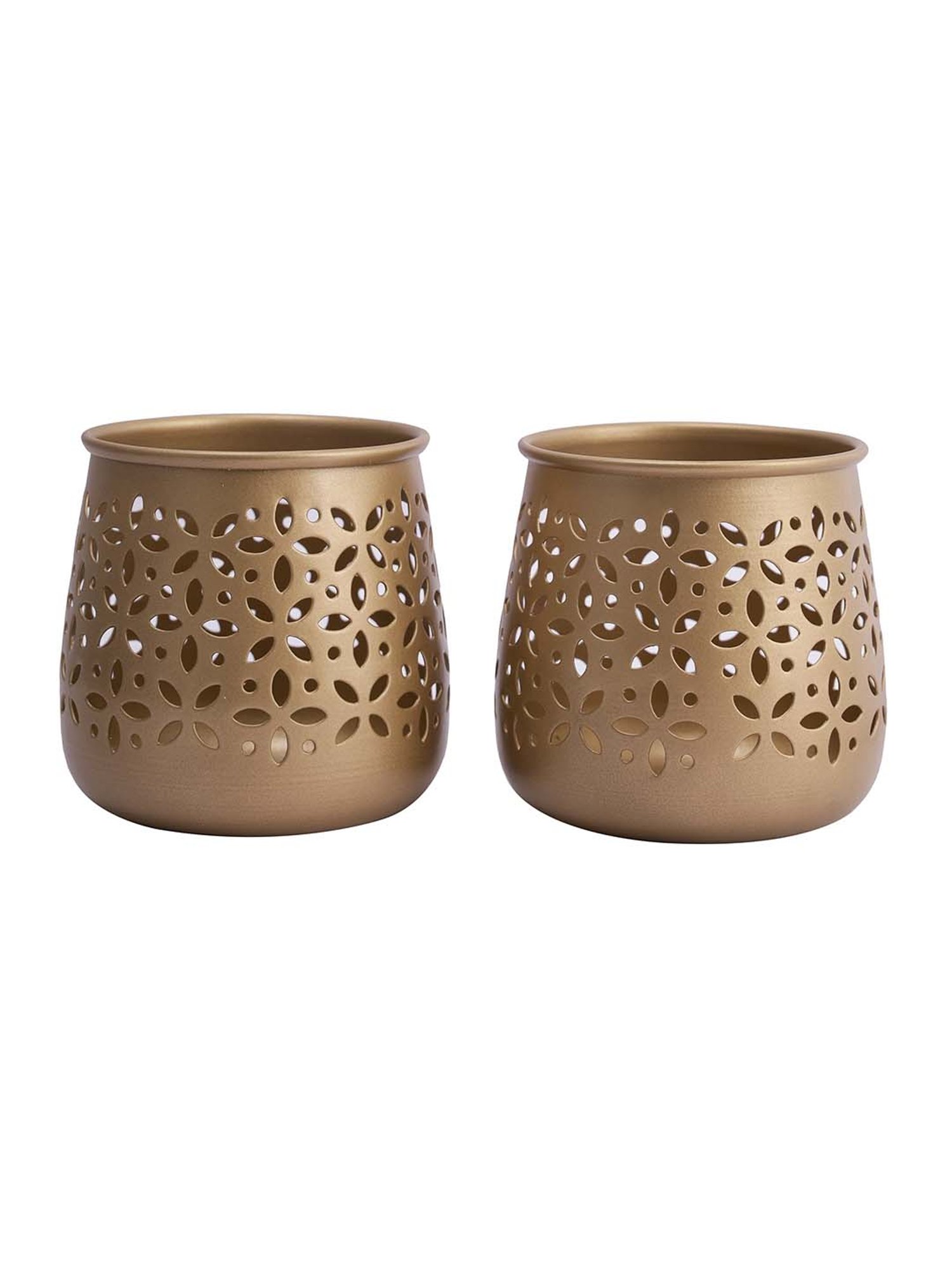 Aapno Rajasthan Golden Metal Candle Holder - Set of 2