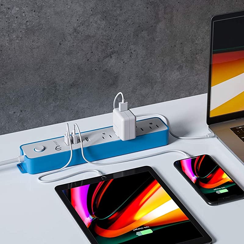 ON USB Surge Protector Power Strip, 4 Multi Outlets with 4 USB Charging Ports, 3.4A Total Output-600J Surge Protector Power Bar, 6 ft Long UL Cord, Wall Mount-Blue&hellip;