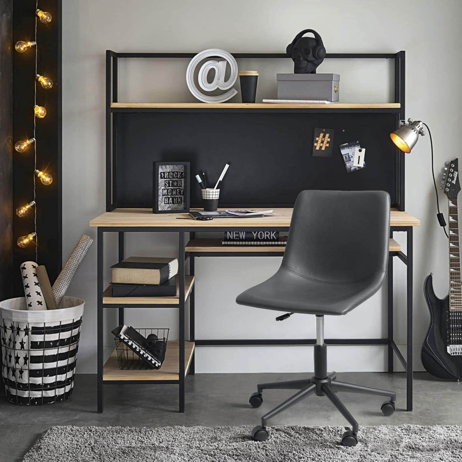 Global Leather Task Chair, Black (8993BK450/550) 